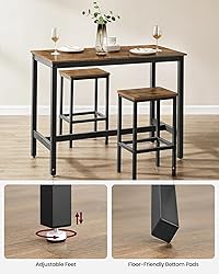VASAGLE Bar Table Set, with 2 Bar Stools, Dining
