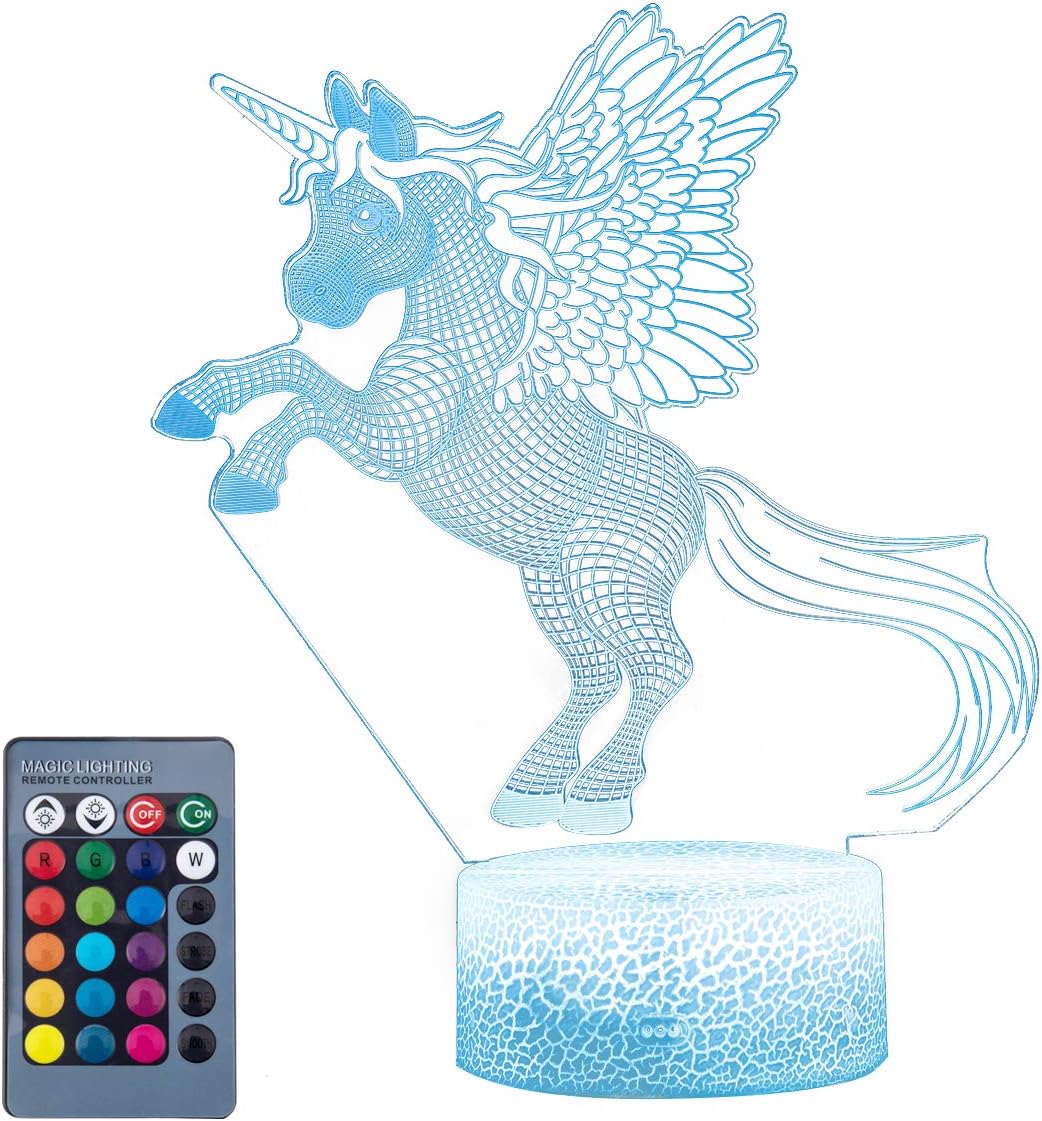 Koyya 3D Unicorn Night Light Toys Kids Gifts Decorative LED Bedside Desk Table Lamp 3D Illusion Light - USB Power/7 Colors Changing/Touch Switch