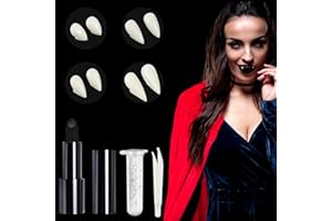 Tandarui Vampire Fangs,Halloween Vampire Teeth with Black Lipstick, Vampire Fangs for Adults,Halloween Dress-Up,Costume, Halloween Cosplay Party Favors (Vampire Teeth+ Black Lipstick)
