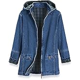 SAGEFINDS Women’s Flannel Lined Denim Jacket | Detachable Hood | Zip Front and Side Pockets | 100% Cotton