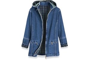 SAGEFINDS Women’s Flannel Lined Denim Jacket | Detachable Hood | Zip Front and Side Pockets | 100% Cotton