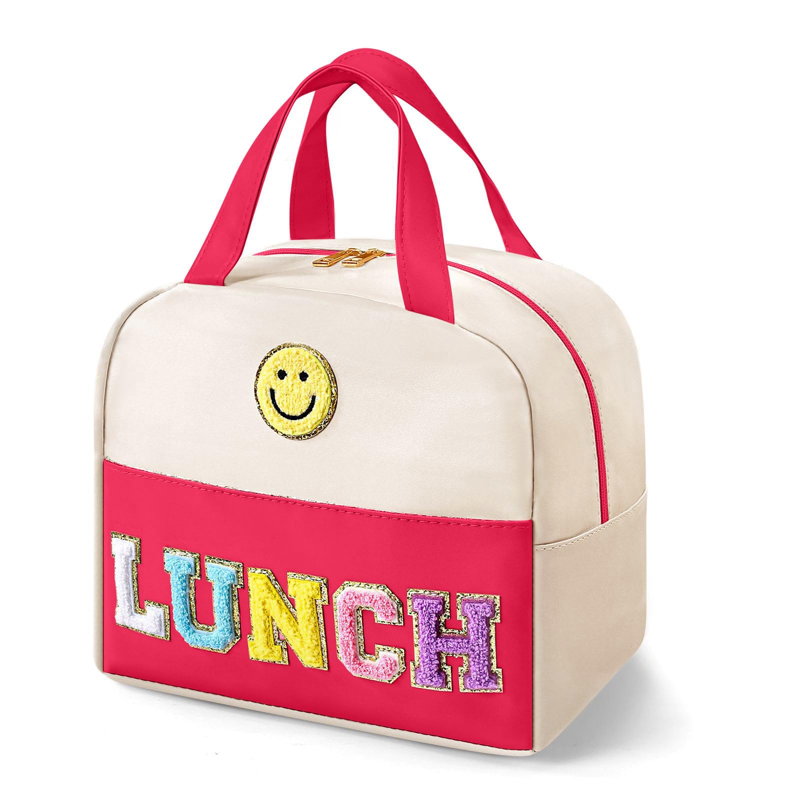 Kunoli Insulated Lunch Bag for Kids, Lunch Bags for Women, Cooler Tote Large Lunch Box for Women, Boite a Lunch Femme Reusable Leakproof Womens Lunch Bag for Work, Picnic, Camping (Leather, Red)