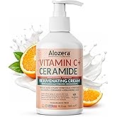 Alozera Vitamin C Body Lotion with Ceramides & Stem Cells, Anti-Aging Moisturizing Body Cream for Noticeably Brightening & Visibly Even Skin Tone, Lightweight, Fragrance Free, 16.9 oz