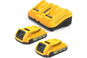 Cabeattee 2Pack 4ah Replace for Dewalt Battery and Charger Kit, with 2 USB Port Compatible with Dewalt 20V Battery and Charge
