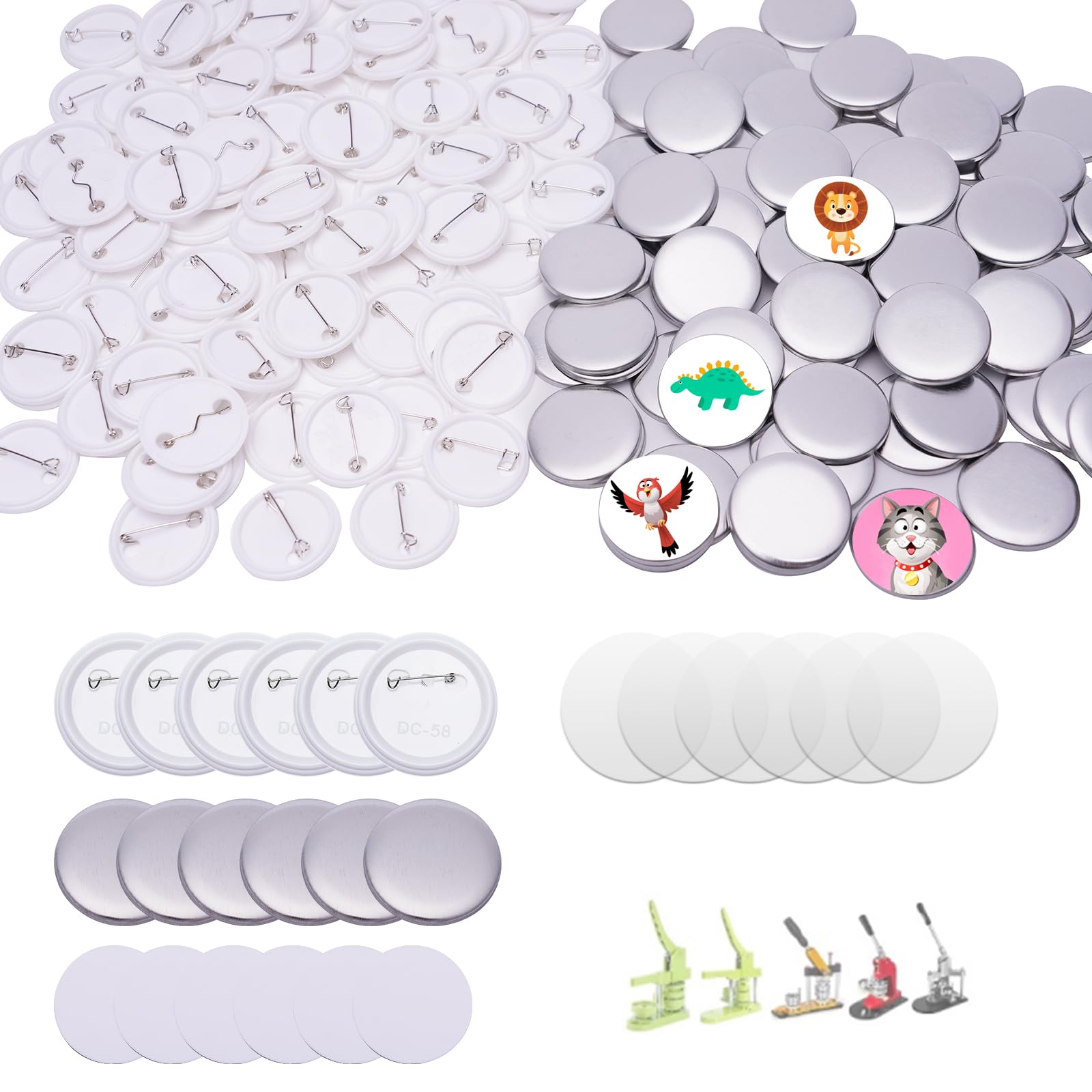100 Sets 58mm/2.25 inch Button Supplies Button Parts for Button Maker Machine 58mm Round Badge Blank Button Pins
