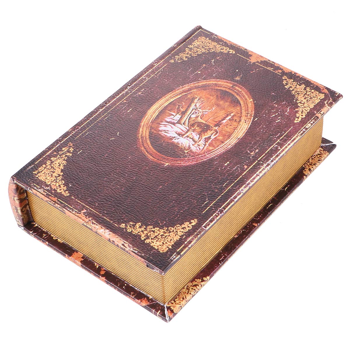 BESPORTBLE Decorative Antique Book Box Fake Book False Book with Secret Hidden Compartment Box for Storage for Wedding Memories Jewelry (The Deer Totem Size S Brown)