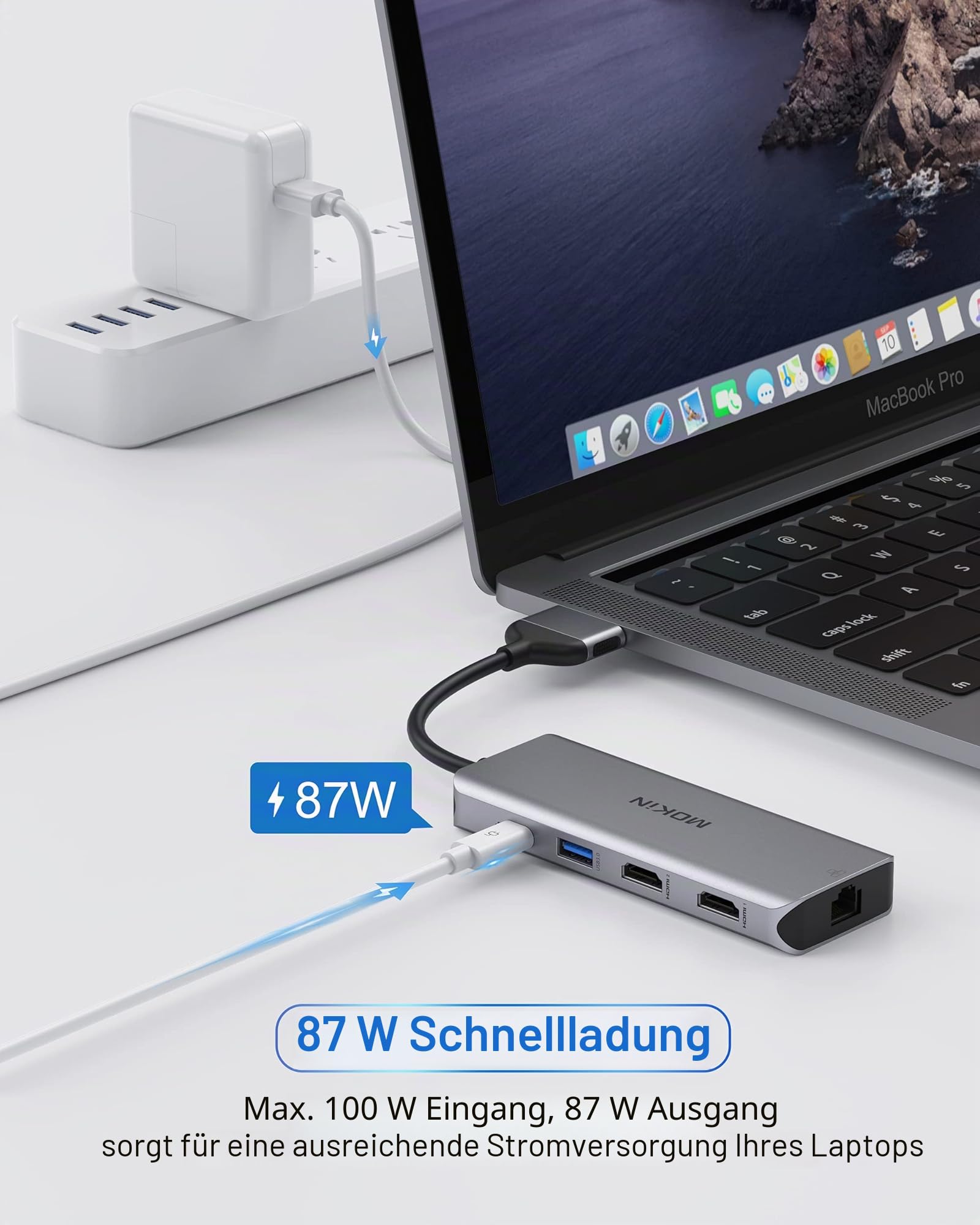 MOKiN MacBook Pro Dockingstation mit dual Monitor und hdmi Adapter, 9 in 2 USB-C Adapter für MacBook Pro Air, Mac HDMI Dock Dongle, USB-C auf HDMI Ethernet 3X USB SD/MicroSD 100W PD 6