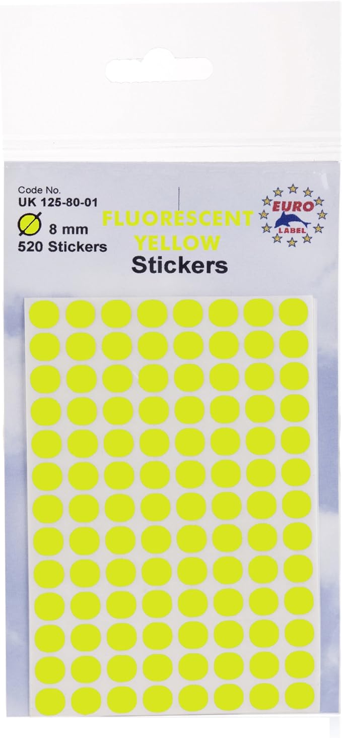 8mm Fluorescent Yellow Dot Labels 520 Stickers Amazon.co.uk Office