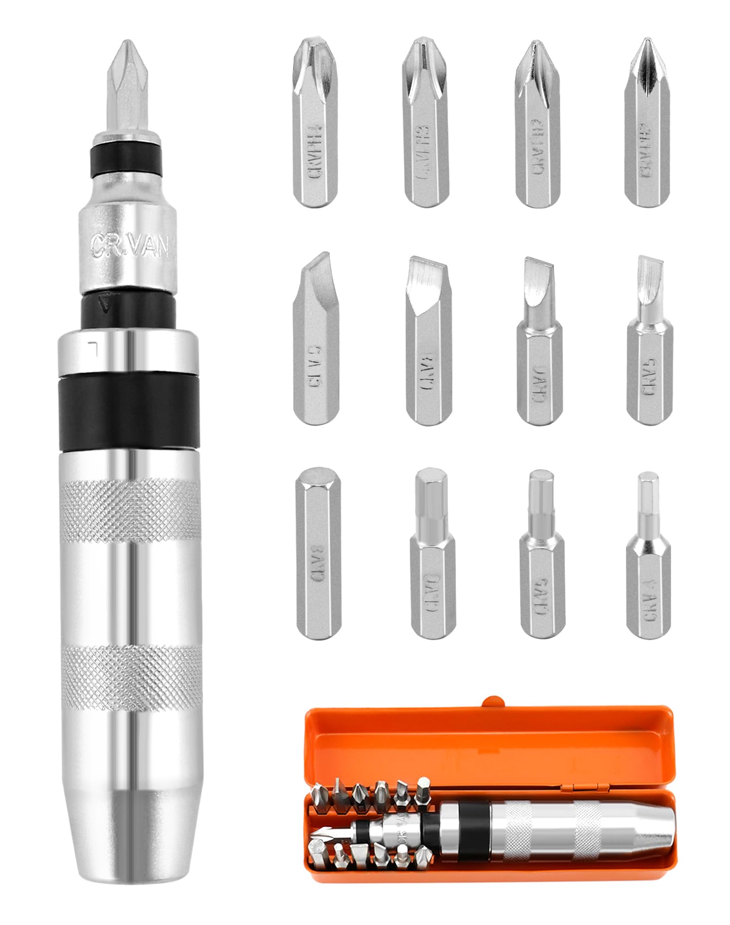 QWORK® 14-Piece Manual Impact Screwdriver Set, 1/2" Manual Impact Driver with Screw Adapter and Phillips/Slotted Bits