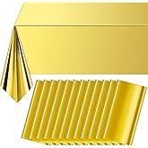 12Pack Gold Foil Plastic Tablecloth,Rectangular Shiny Table Cloth Metallic Disposable Party Table Cover for Graduation Wedding Birthday Baby Shower Anniversary New Year Party Decorations,54x108 inch