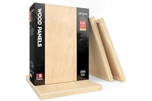 ARTEZA Wooden Canvas Board, 9x12 Inch, Pack of 5 | Cradled Birch Wood Panels for Painting, Acrylic Pouring, Encaustic Art & Wood Burning