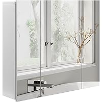 kleankin 28" x 24" Medicine Cabinet, Wall Mounted Bathroom Mirror Cabinet with Mirrored Doors, Adjustable Shelves, White