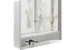 kleankin 28" x 24" Medicine Cabinet, Wall Mounted Bathroom Mirror Cabinet with Mirrored Doors, Adjustable Shelves, White