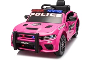BCARORUR 12V Kids Ride on Car Licensed Electric Car, Police Car Ride on Toy w/Four Wheel Suspension, Toddler Electric Police Cars for Kids, Parents Remote Control, Megaphone, Pink
