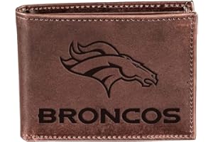 EVERGREEN Team Sports America NFL Denver Broncos Brown Wallet | Bi-Fold | Officially Licensed Stamped Logo | Made of Leather | Money and Card Organizer | Gift Box Included