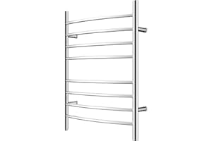 HEATGENE Towel Warmer 8 Bar Plug-in Curved Bath Towel Heater Towel Warmer for Bathroom Plug-in Drying Rack Mirror Polish