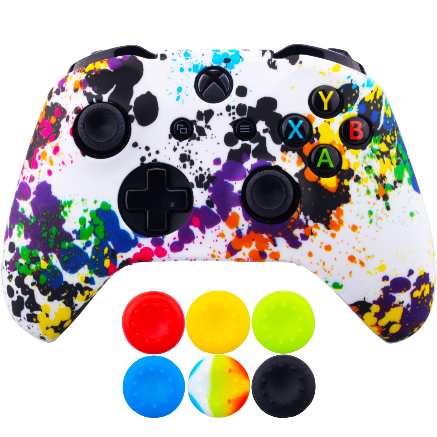 9CDeer 1 Piece of SiliconeTransfer Print Protective Cover Skin + 6 Thumb Grips for Xbox One/S/X Controller Graffiti