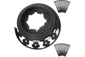 OHIYOO Landscape Edging Kit 33ft No Dig Plastic Garden Edging Border with 30 Spikes Flexible Garden Lawn Edge Grass Edging Borders Weed Border Path Border Edging Fieldstone Edging Tree Edging (Black)
