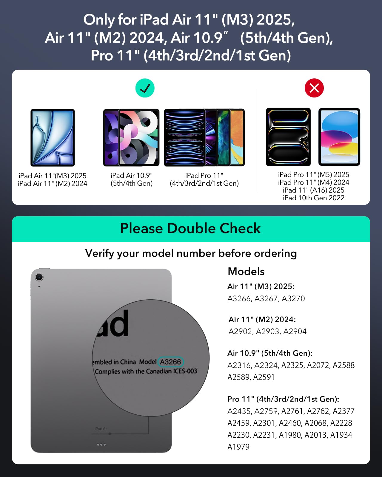 ESR iPad Air 11 Inch Case with Keyboard (M3/M2, 2025/2024) & iPad Pro 11/Air 5th/4th Gen Keyboard, Easy-Set Magnetic Stand, Portrait/Raised Modes, with Removable Protective Case, Black