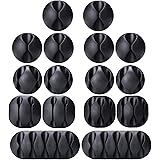 OHill Cable Clips,16 Pack Black Adhesive Cord Holders, Ideal Cable Cords Management for Organizing Cable Wires-Home, Office, 