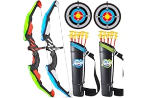 TAGYSH 2 Pack Bow and Arrow for Kids 8-12, Light Up Kids Bow and Arrow Set with 2 Led Lighted Bows, 20 Suction Cup Bows, 2 Quivers and 2 Target Targets for Outdoor Archery Game Sports for Boys and Girls