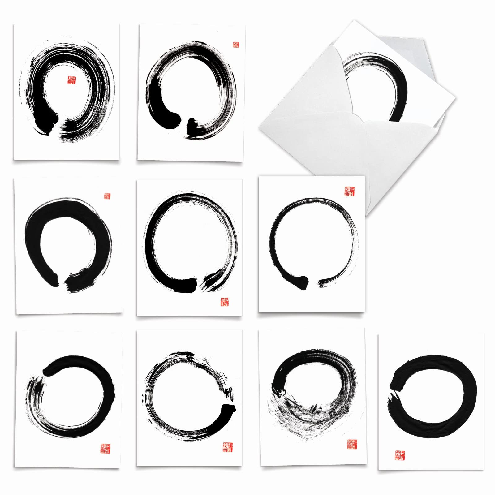 Thank You Note Cards with Envelopes (Box of 10), All-Occasion ‘Zen Circles' Stationery with Hand-Drawn Enso Circles, Say Thanks for Baby Showers, Weddings, Holidays 4 x 5.12 inch M9683TYG