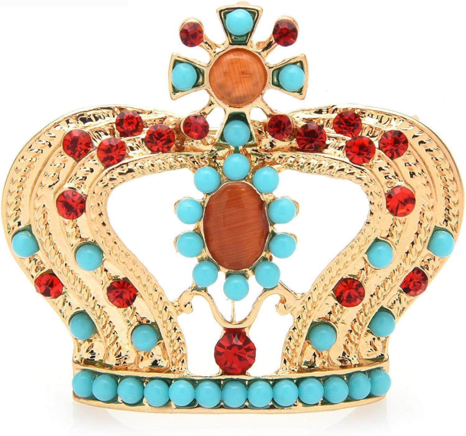 Blue Rhinestone Crown Brooches Women Unisex Classic Party Office Brooch Pins Gifts