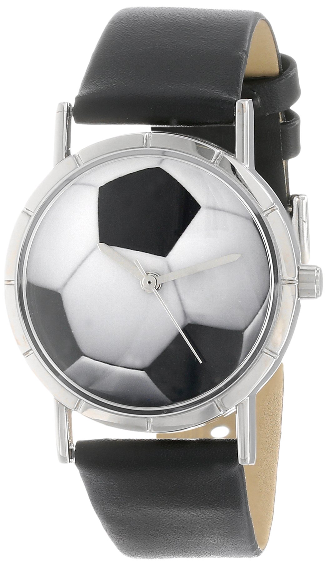 Whimsical Watches Soccer Lover Black Leather and Silvertone Photo Unisex Quartz Watch with White Dial Analogue Display and Multicolour Leather Strap R-0840007