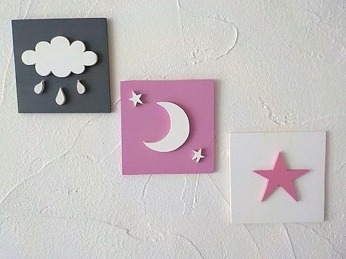 3 Cadres En Bois Deco Chambre Fille Theme Meteo Amazon Fr Handmade