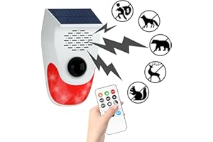 PILSAMAS Solar Motion Sensor Alarm with Custom Voice Upload - 120dB Loud Noise Maker & Strobe Lights, Remote Control, IP65 Waterproof for Deer/Bear Deterrent, Chicken Coop Security, Pool Safety Alerts