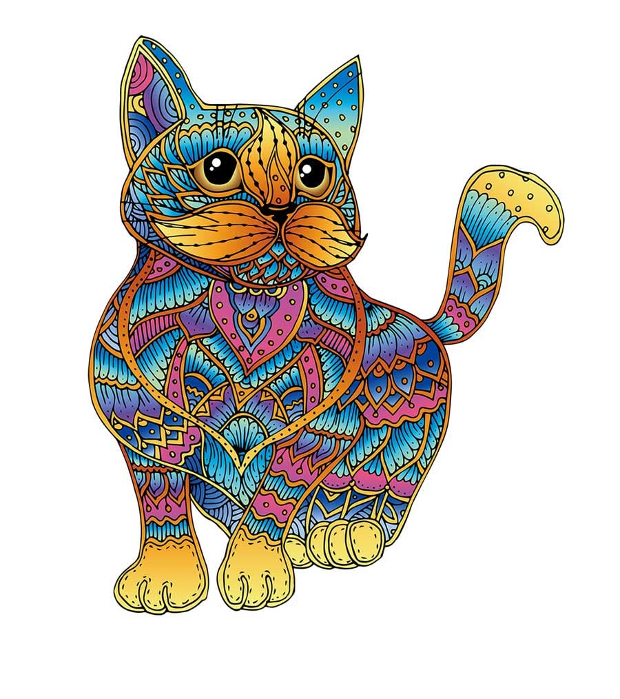 Logica Puzzles Art. The Cat - Mandala Puzzles - Wooden Puzzle - Innovative Shapes Puzzle - 9.2 x 11.2 inches - 99 pc