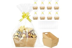 Ysglory 8Pcs Empty Gift Basket Set Thick Kraft Cardboard Basket to Fill with 8 Wrap Bags 8 Bows Large Gift Baskets Box for Christmas, Valentine’s Day, Birthday, Thanksgiving, Wedding