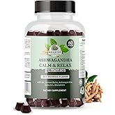 Ashwagandha Calm & Relax Gummies with Vitamin B6, Lemon Balm, GABA & L-Glutamine – 60 Gummies – Red Berries Flavor – Improve Sleep, Stress Relief & Mood – Vegan, Gluten-Free, Non-GMO