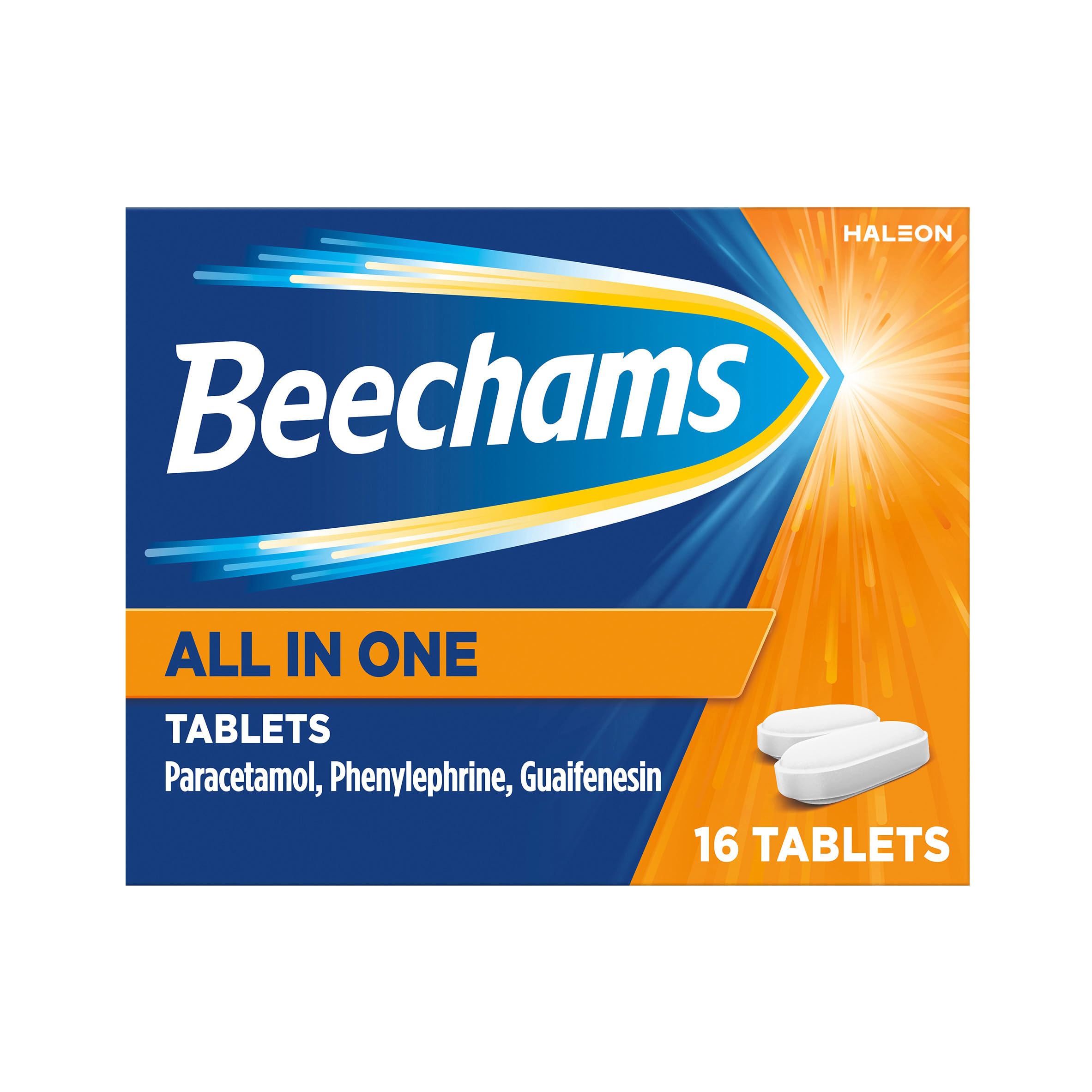 Beechams All in One Tablets, Cold & Flu Relief Medicine for adults, with Paracetamol, 16s