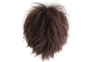 AICOS Alacos Unisex Cosplay Short Cut Straight Hair Wig Women Men Anime Party Dress Up Wigs Reddish Brown Wig+ Free Wig Cap