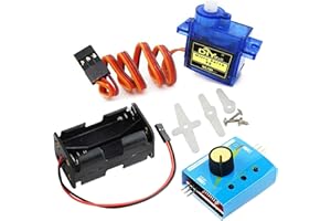 Wishiot Servo Motor Tester Kit SG90 9g Micro Servo 180 Degree + RC Micro Servo Tester Controller with Power Supply Case 4AA Battery Holder Case with JR Connector