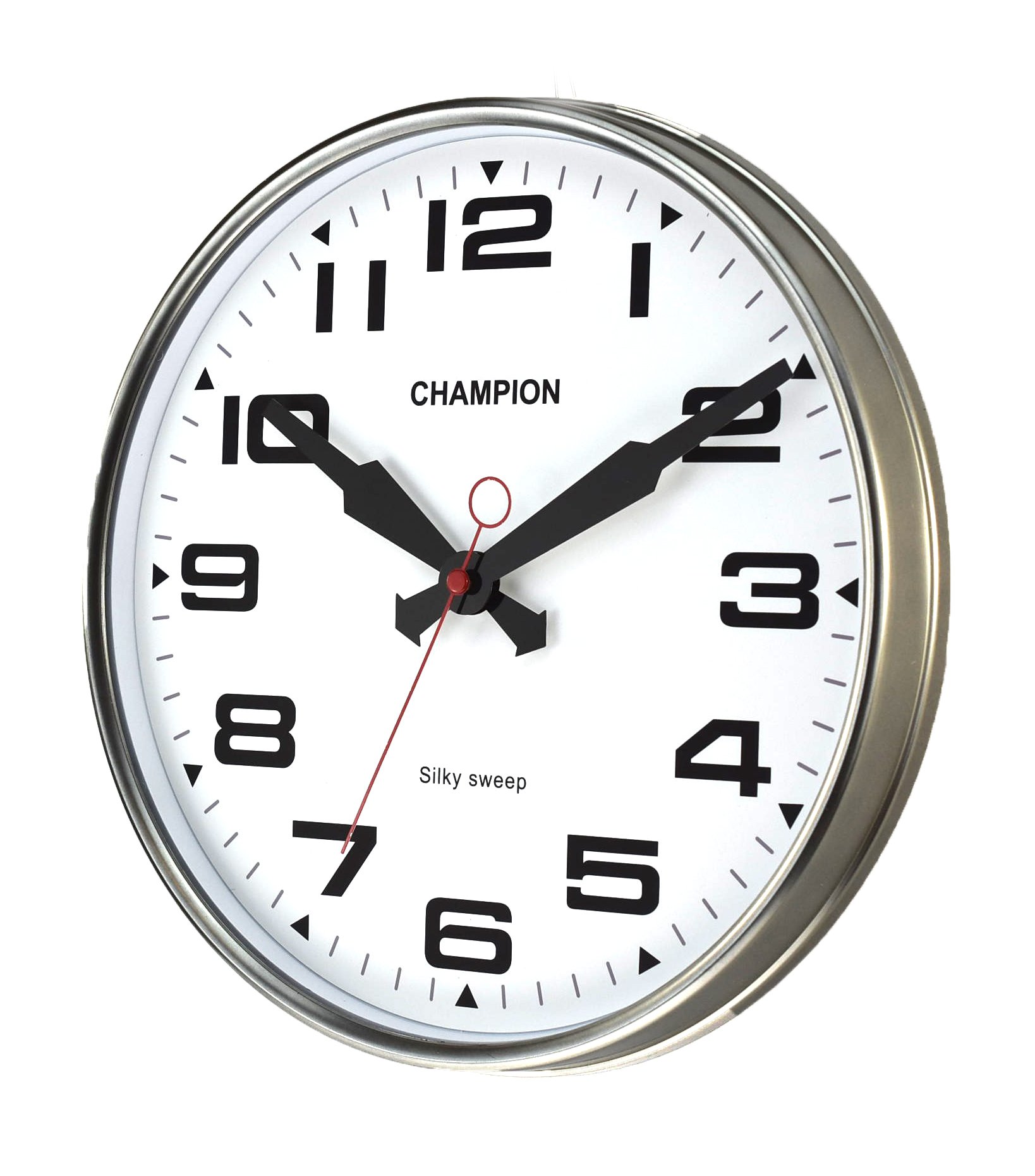 Champion Bold Classic Sweeping Seconds Hand Quartz Wall Clock with Domed Glass lens (silver)