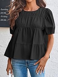Tankaneo Womens Puff Sleeve Peplum Babydoll Tops