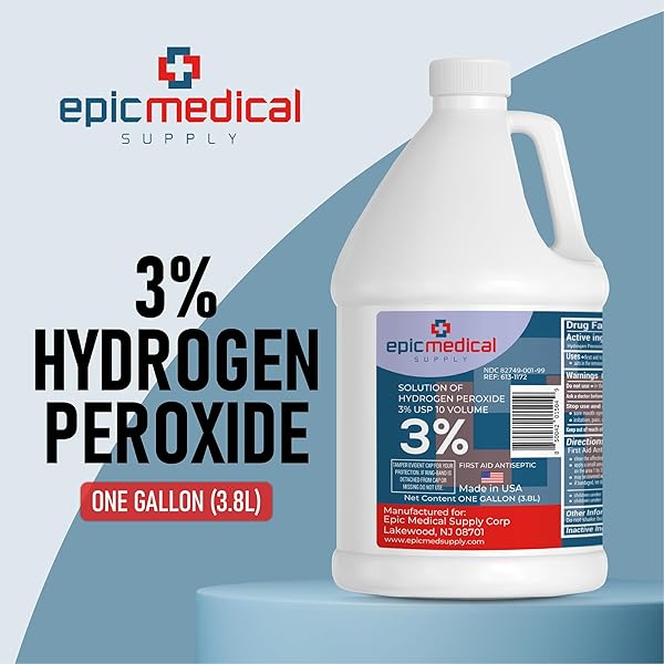 EPIC MEDICAL SUPPLY 3% HYDROGEN PEROXIDE – FIRST AID ANTISEPTIC & MULTIPURPOSE CLEANER – TOPICAL WASH FOR CUTS, SCRAPES AND MINOR CUTS – H2O2 HYDROGEN PEROXIDE 3 PERCENT USP SOLUTION (1 GALLON)