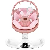Portable Baby Swing with Remote Control Bluetooth Music 5-Speed Timer Pink | 5‑point safety harness, machine washable pad, 12 melodies &amp; Bluetooth, 8/15/30 mins timer, indoor/outdoor use, safety lock