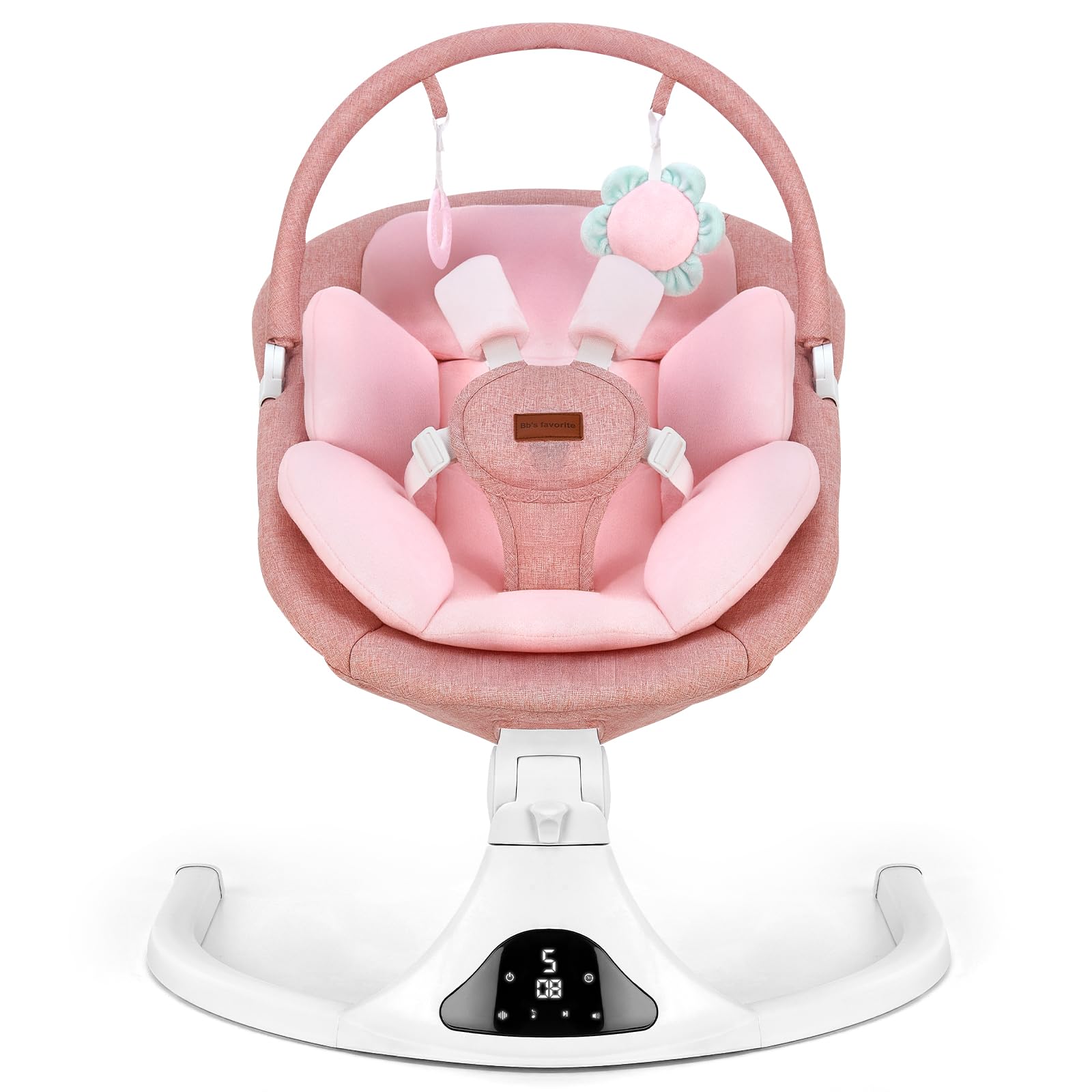 Photo 1 of Baby Swing, Infant Swing with Remote Control, 5 Speed Adjustable, Machine Washable Seat Pad, 5 Point Safety Harness, Bluetooth Music, Electric Swing for Babies, Indoor Outdoor Use (Pink)