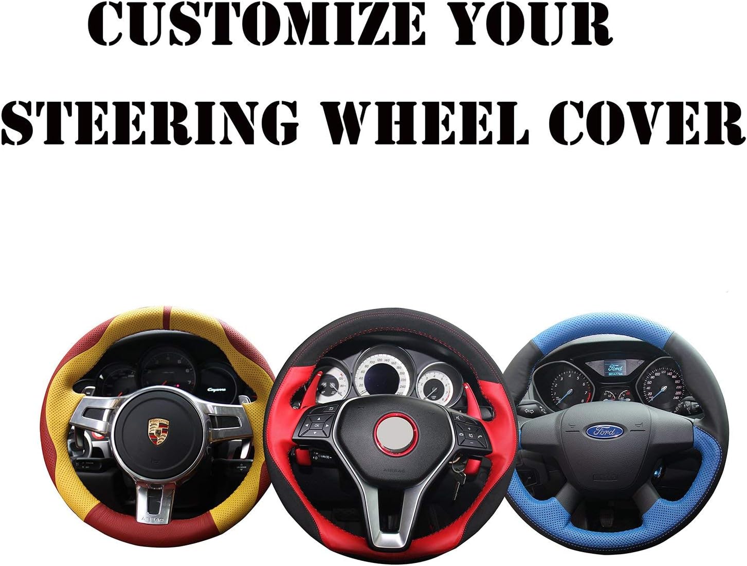 Loncky Car Custom Fit OEM Black Genuine Leather Steering Wheel Covers for Toyota FJ Cruiser 2007 2008 2009 2010 2011 2012 2013 2014 Interior Accessories