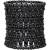 YACQ Women's Multilayer Wide Stretch Cuff Bracelets Fit Various Wrist Sizes - Soft Elastic Band - Lead & Nickle Free