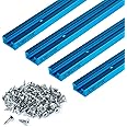 POWERTEC 71949 24" Double-Cut Profile Universal T-Track with Predrilled Mounting Holes 4 Pack, and 100 PCS #6 X 1/2" Wood Screw Set, Phillips Flat Head Deep Thread Screws