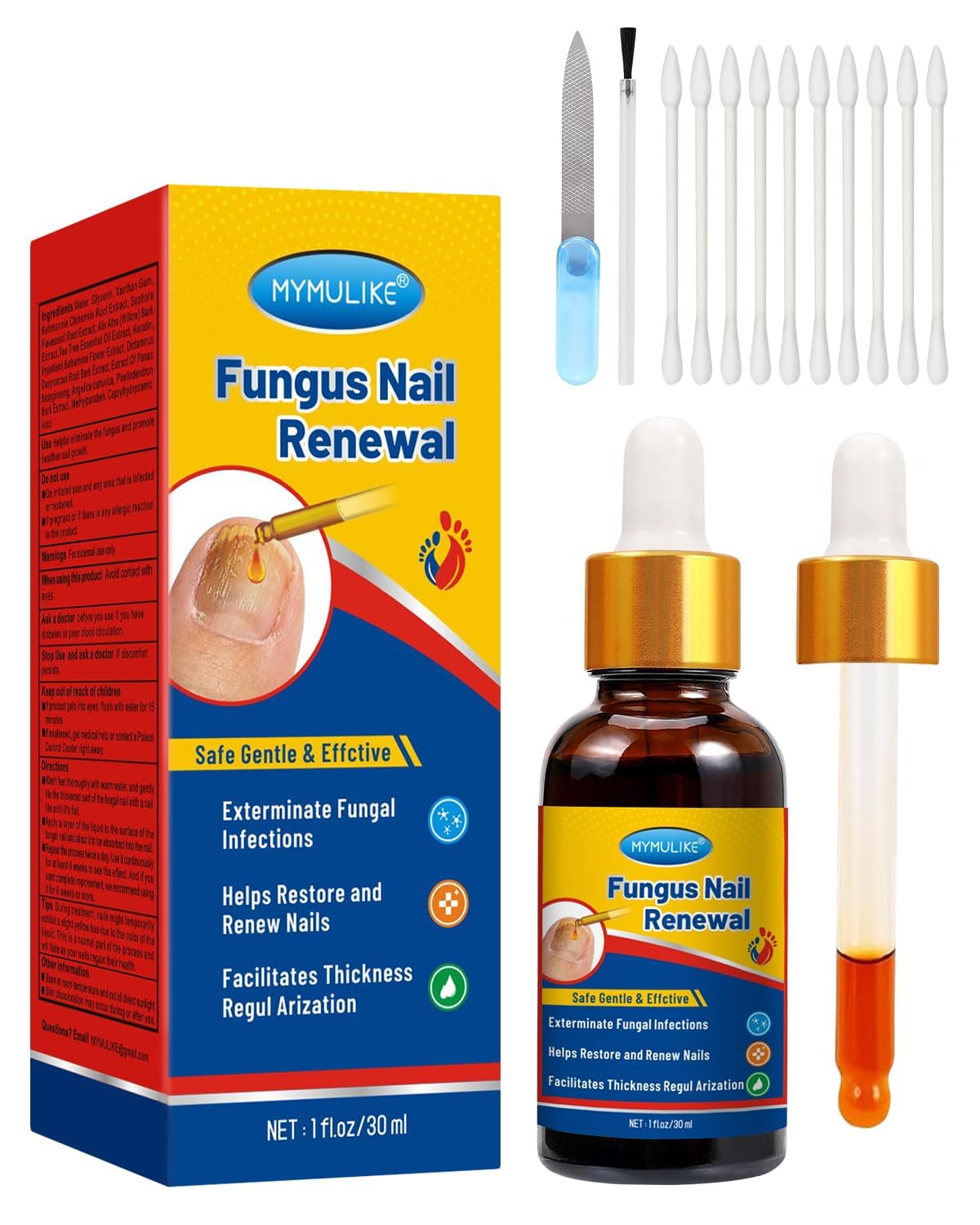 MYMULIKE Nail Care Liquid Kit with Tea Tree Oil & Natural Herbs – For Discolored, Thick & Damaged Nails & Toenails, Complete 30ml Set, Gentle Daily Care