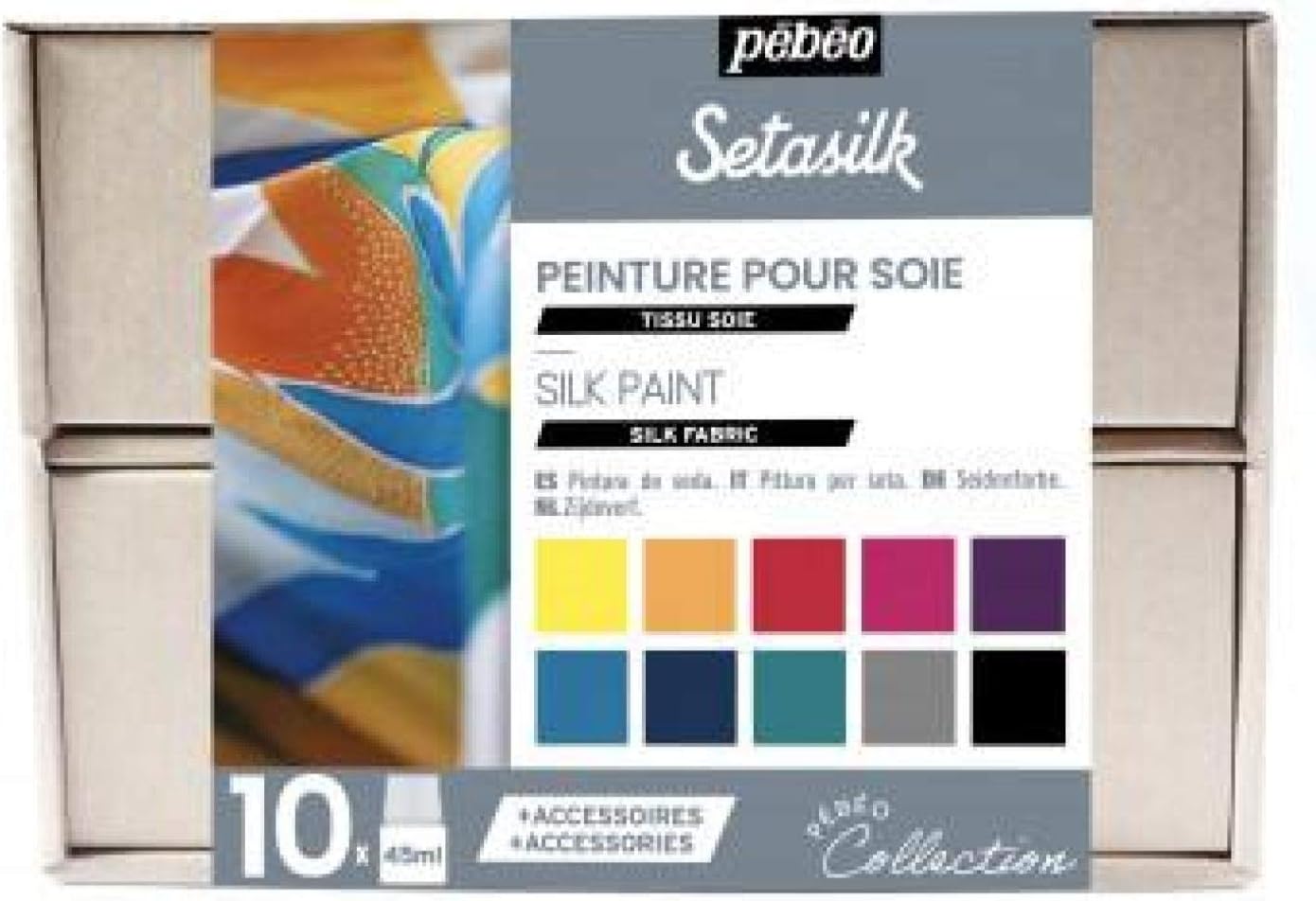 Pebeo Setasilk Collection Set, Assorted, 45 ml (Pack of 10), Clear