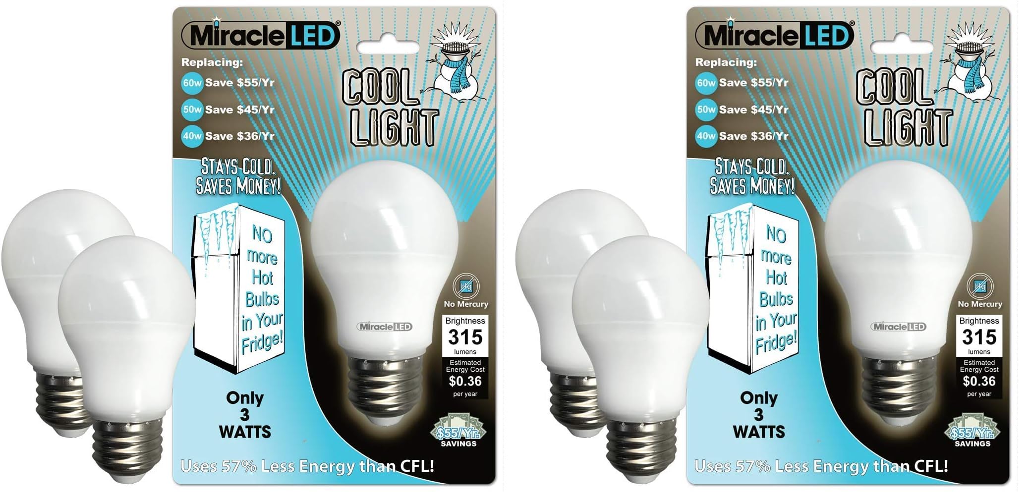 Miracle LED 604724 3-watt Refrigerator and Freezer Light, Long Life Energy Saver Bulb, Cool White, 4-Pack, Replacing Old, Hot 40W Incandescent Image