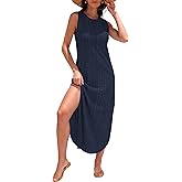 ANRABESS Women Maxi Dress Summer Casual Loose Sleeveless Sundress Coverup Beach Eyelet Dresses 2026 Vacation Travel Outfits