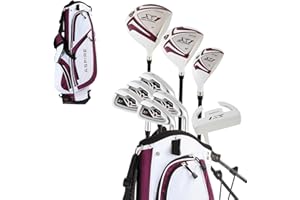 Aspire X1 Womens Golf Clubs Full Set, Includes Driver, Fairway, Hybrid, 6-PW Irons, Putter, Stand Bag, 3 H/C's, Light Graphite Shafts, Golf Clubs Women Right Handed, Purple, Regular or Petite Size