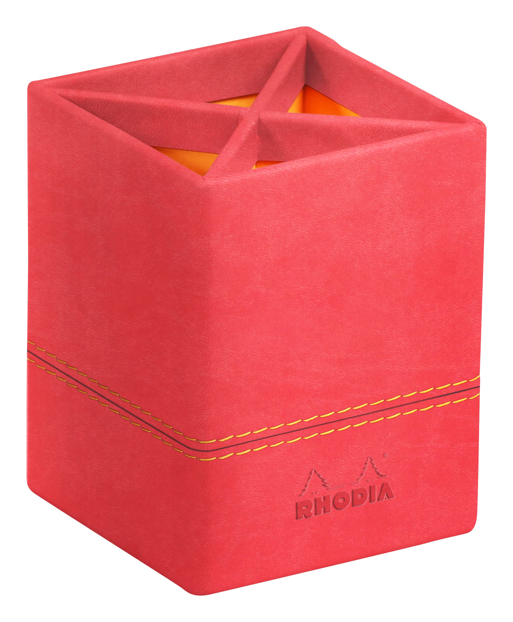 RHODIA 194537C - Coral Pencil Pot - 8x8x11 cm - Orange Sellier Stitching - Faux Leather Exterior - Home Office Collection Rhodiarama - Office Organization & Design Storage — image 1